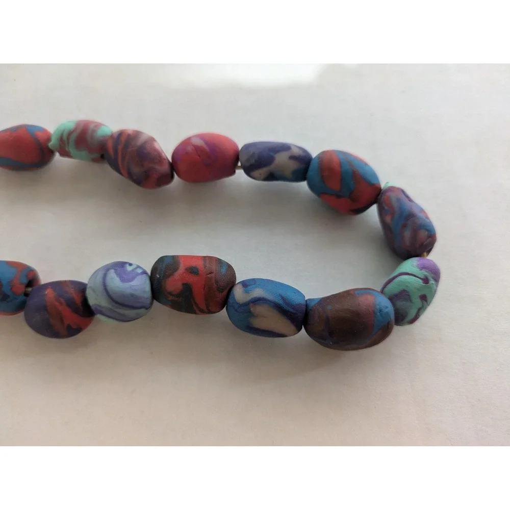 Handmade Colorful Polymer Clay Bead‎ Necklace Unique Fashion Statement Jewelry